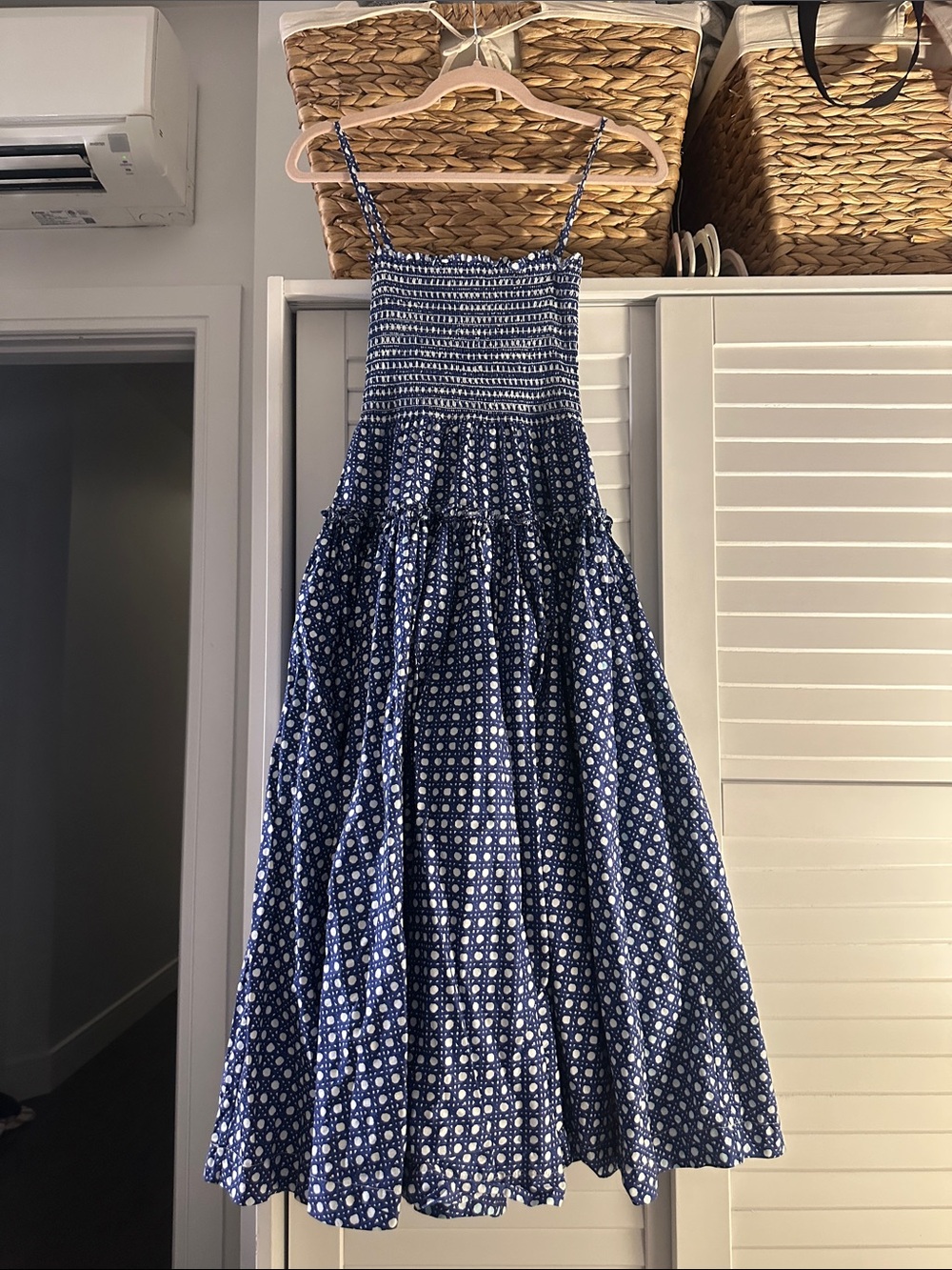 Hill House Home Navy Smocked Sundress with Polka Dot Print